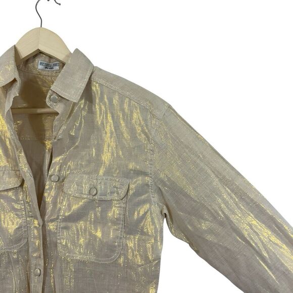 Victoria Jones Petites Medium PM Button Front Shirt Metallic Shiny Womens - Picture 6 of 13